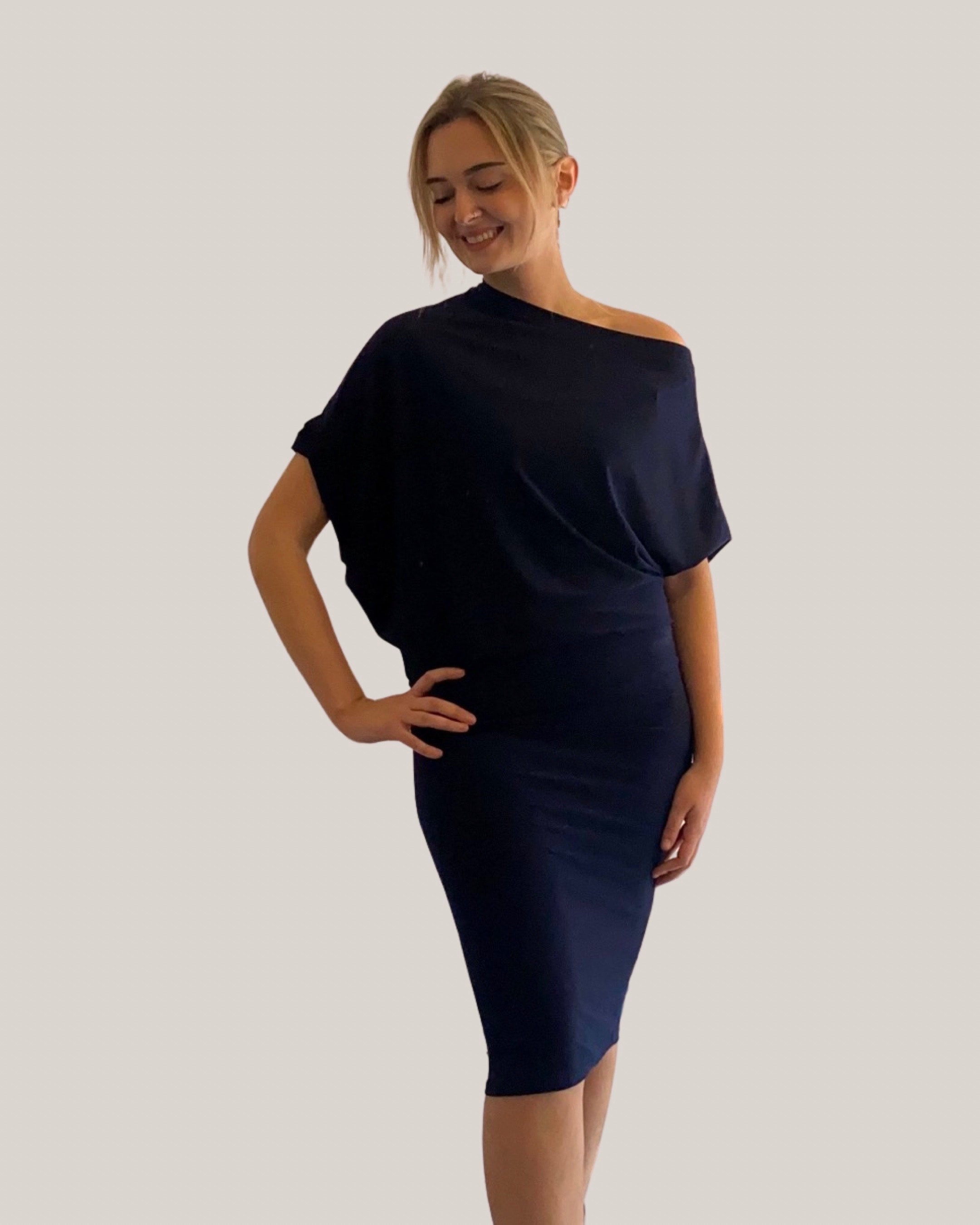 Navy asymmetrical dress store